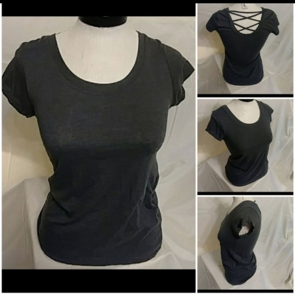 SPLASH gray t shirt Strappy crisscross back Short sleeve Sz L